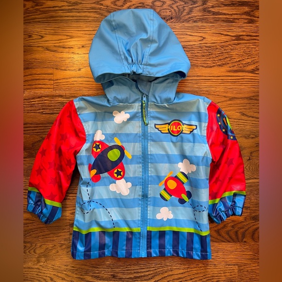 Stephen Joseph Boys Airplane Hooded Raincoat Rain Jacket Size 3T - Picture 1 of 16